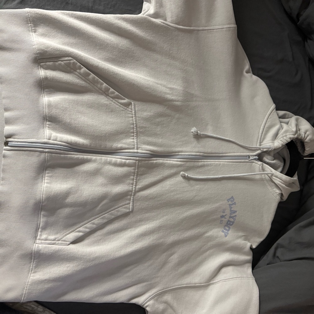 White Playboy Zip-Up Hoodie